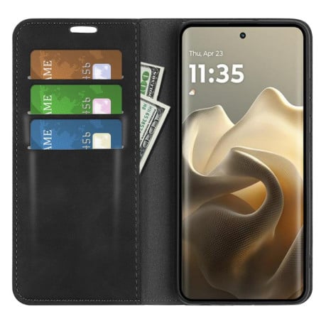 Чохол-книжка Retro Skin Feel Business Magnetic на Motorola Edge 60 Pro - чорний
