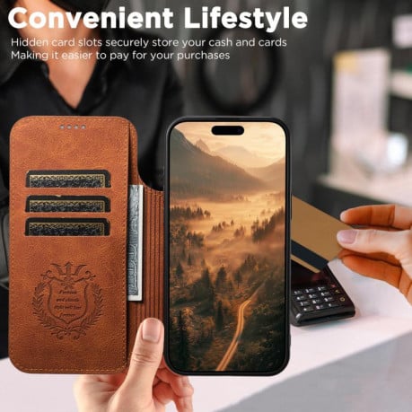 Чехол-книжка Suteni J06 с фактурой Retro Matte Litchi с MagSafe на iPhone 17 - хаки
