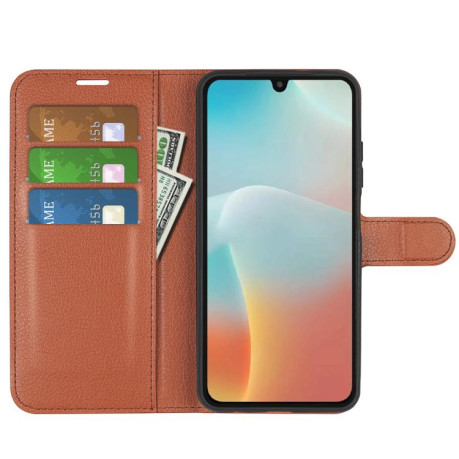 Чехол-книжка Litchi Texture Horizontal Flip Leather на Samsung Galaxy M16 / F16 - коричневый