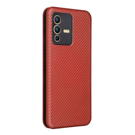 Чехол-книжка Carbon Fiber Texture на Vivo S12 5G/V23 5G - коричневый