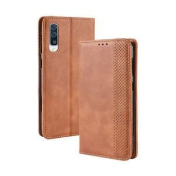 Кожаный чехол-книжка Magnetic Buckle Retro Texture на Samsung Galaxy A70-коричневый