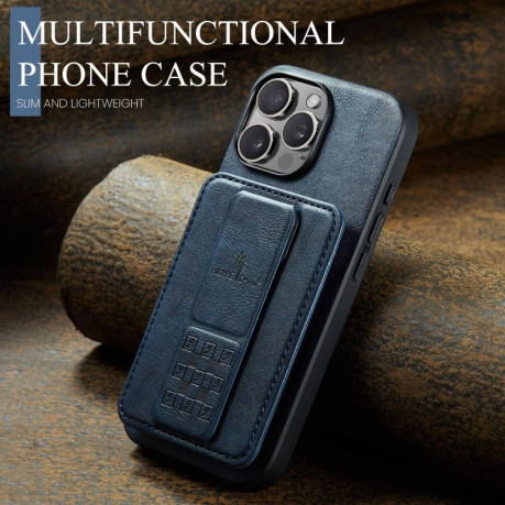 Чехол Fierre Shann Oil Wax Cow Leather Card Holder на iPhone 16 Pro - синий