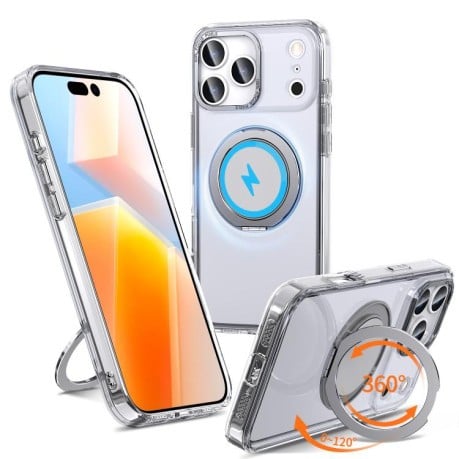 Чехол Kalebol с подставкой 360 и MagSafe на iPhone 17 Pro - прозрачный