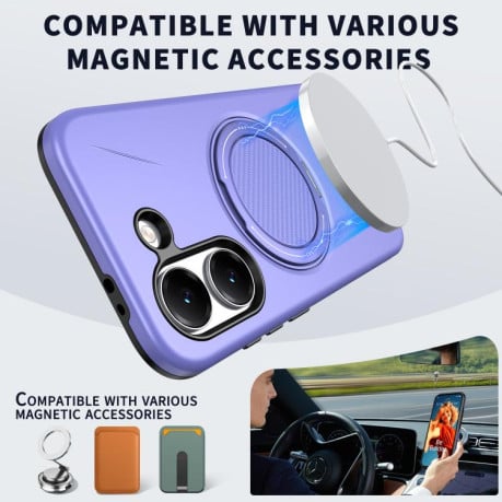 Чехол Metal Rotation Holder MagSafe TPU Hybrid PC с металлическим поворотным держателем и MagSafe на Xiaomi Redmi Turbo 5 5G / Poco X8 Pro 5G — фиолетовый