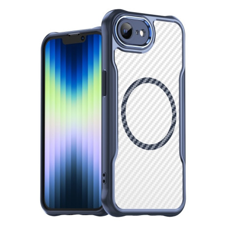 Ударозахисний чохол Carbon Fiber Texture MagSafe Translucent на iPhone 16e - синій