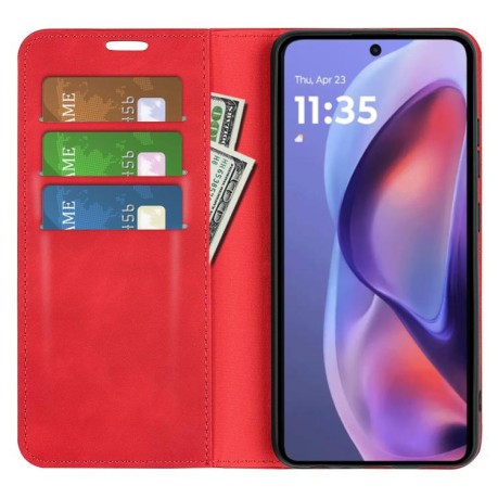 Чехол-книжка Retro Skin Feel Business Magnetic на Motorola Moto E15 - красный