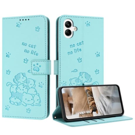 Чехол-книжка Embossed Kitten Phone Leather на Samsung Galaxy A07 4G - зеленый