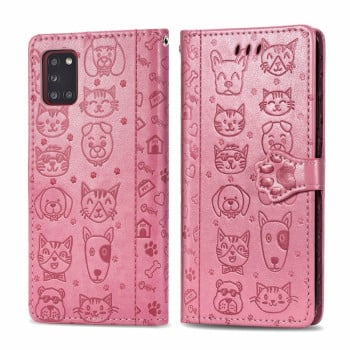 Чехол-книжка Cute Cat and Dog Embossed на Samsung Galaxy A31 - розовый