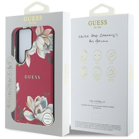 Оригінальний чохол Guess Grained Printed Flower Pattern MagSafe для Samsung Galaxy S25 Ultra - Fuchsia