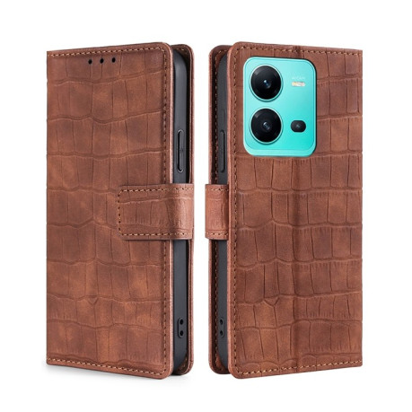 Чехол-книжка Skin Feel Crocodile Texture для Vivo V25 5G/V25e 5G/X80 Lite - коричневый