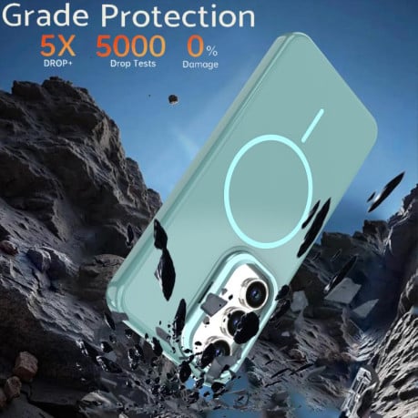 Чехол Bright Color Imitation Camera Bracket с MagSafe и имитацией камеры на Samsung Galaxy S25 FE 5G — бирюзово-синий