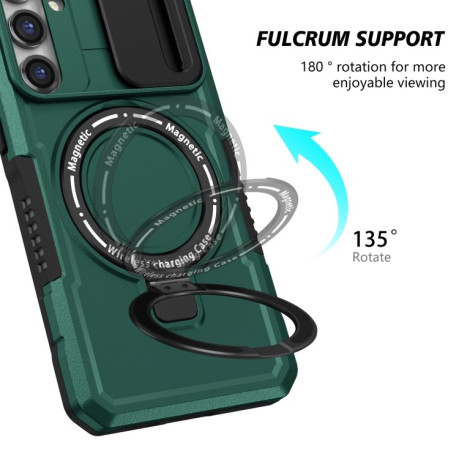 Противоударный чехол Sliding Camshield Magsafe Holder для Samsung Galaxy S23 FE 5G - зеленый