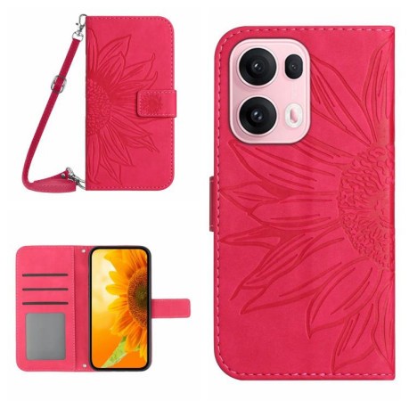 Чехол-книжка Skin Feel Sun Flower для OPPO Reno13 Pro Global - пурпурно-красный