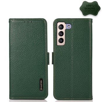 Кожаный чехол-книжка KHAZNEH Genuine Leather RFID для Samsung Galaxy S22 Plus 5G - зеленый