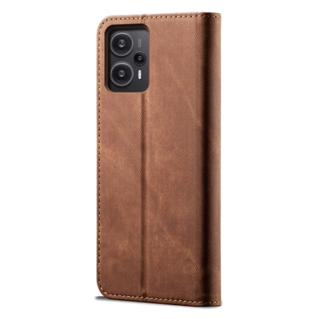 Чохол-книжка з джинсовою тканиною casual на Xiaomi Redmi Note 12 Turbo / Poco F5 - коричневий