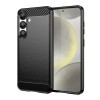 Противоударный чехол Brushed Texture Carbon Fiber на Samsung Galaxy S25 5G - черный