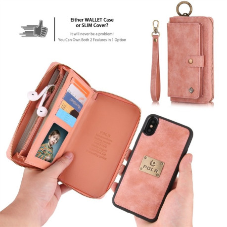 Чехол-кошелек POLA Multi-function Fashion Zipper для iPhone XS Max - розовый