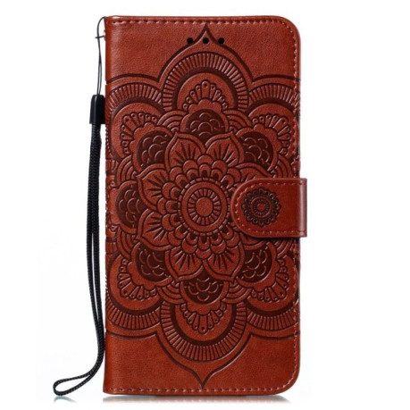 Чехол-книжка Sun Mandala Embossing Pattern для Motorola Edge 50 Pro - коричневый
