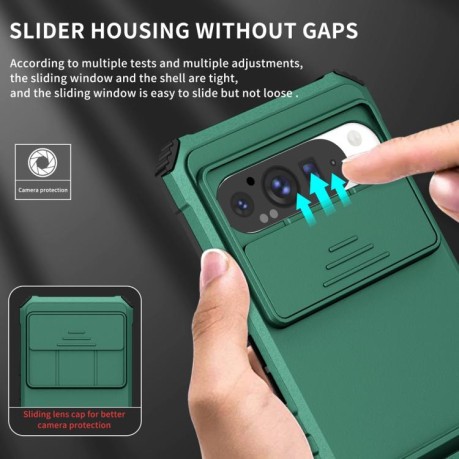 Противоударный чехол Stereoscopic Holder Sliding для Google Pixel 9 Pro XL - зеленый