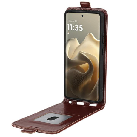 Чехол Cross Leather Ring Vertical Zipper Wallet для Motorola Edge 60 Pro - коричневий