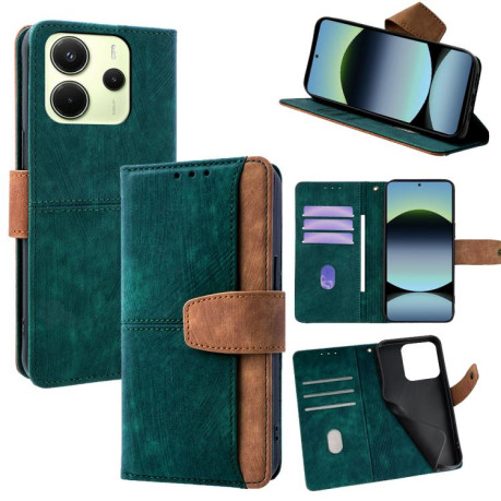 Чехол-книжка Color Stitching Skin Feel Leather RFID Blocking на Xiaomi Redmi Note 14 4G 164.84mm - зеленый