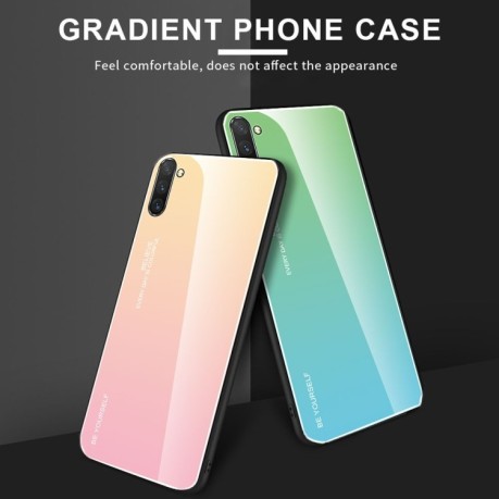 Стеклянный чехол Gradient Color Glass Case на Galaxy Note10-зеленый