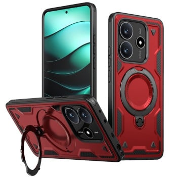 Противоударный чехол MagSafe Holder Armor PC Hybrid для Xiaomi Redmi Note 14 5G/Poco M7 Pro 5G - красный