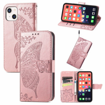 Чехол-книжка Butterfly Love Flower Embossed на iPhone 13 mini - розовое золото