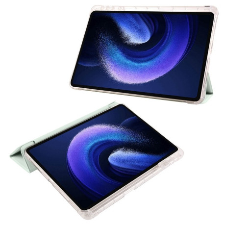 Чехол-книжка 3-fold Clear TPU Smart Leather Tablet Case with Pen Slot для iPad Pro 11 2024 - зеленый