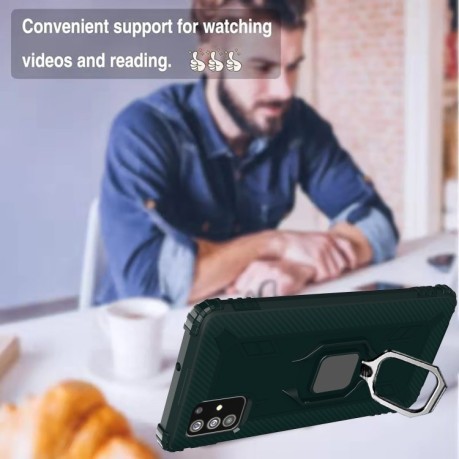 Противоударный чехол Carbon Fiber Rotating Ring на Samsung Galaxy A21S - зеленый