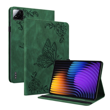 Чехол-книжка Butterfly Flower Embossed Leather на Xiaomi Pad 7 / Pad 7 Pro - зеленый