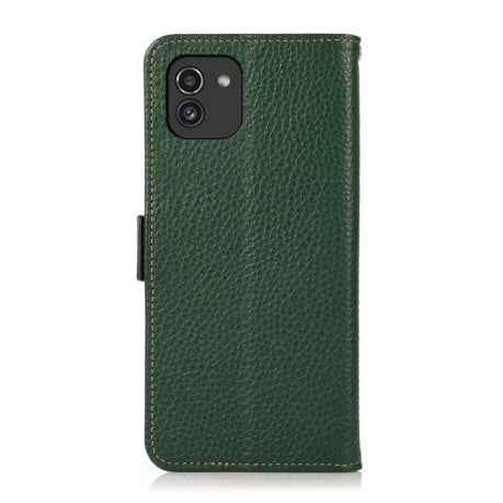 Шкіряний чохол-книжка KHAZNEH Genuine Leather RFID для Samsung Galaxy A03/A04E - зелений