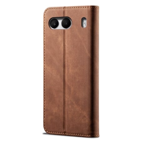 Чехол-книжка с джинсовой тканью casual на OnePlus Nord 4 - коричневый
