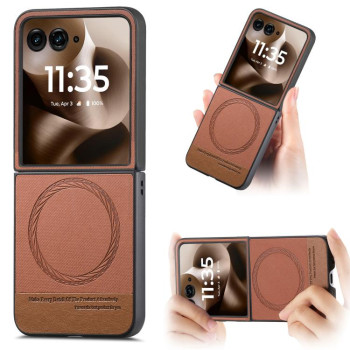 Чехол Twill Fabric Leather Skin Magnetic для Motorola Razr 60 Ultra - коричневий