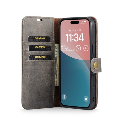Чохол-книжка DGMING Crazy Horse Texture для iPhone 16 - сірий