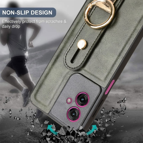 Противоударный чехол Wristband Leather Back для Motorola Moto G55 5G - зеленый