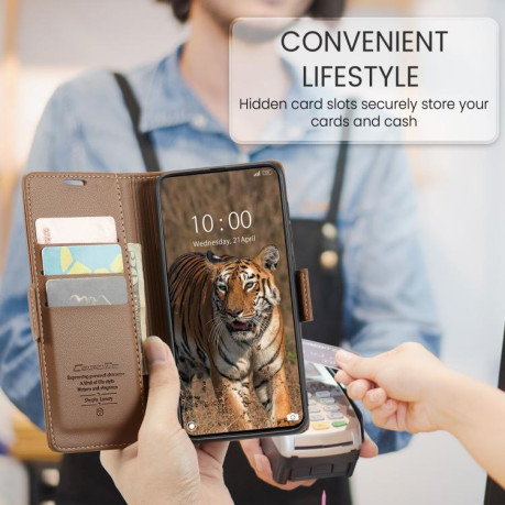Чехол-книжка CaseMe 023 Butterfly Buckle Litchi Texture RFID Anti-theft Leather для Xiaomi Poco X7 Pro - коричневый
