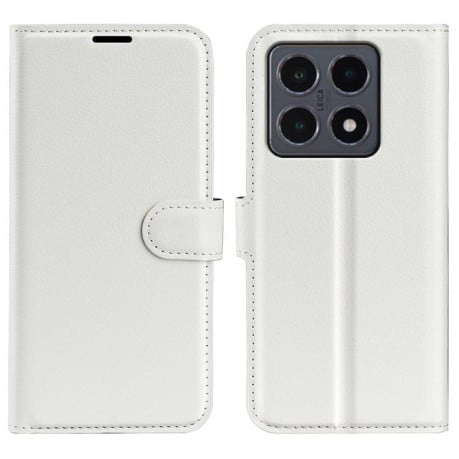 Чехол-книжка с фактурой Litchi и магнитным хлястиком на Xiaomi 15T - белый