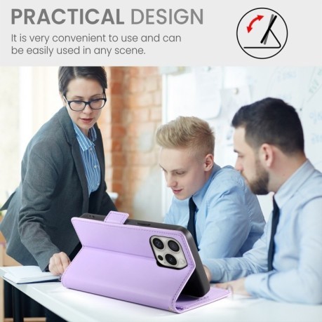 Чехол-книжка Side Buckle Magnetic Frosted Leather для iPhone 16 Pro - фиолетовый