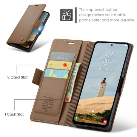 Чохол-книжка CaseMe 023 Butterfly Buckle Litchi Texture RFID Anti-theft Leather  для Samsung Galaxy A56 - коричневий