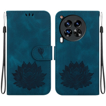 Чехол-книжка Lotus Embossed на Tecno Camon 30 Premier 5G — тёмно-синий