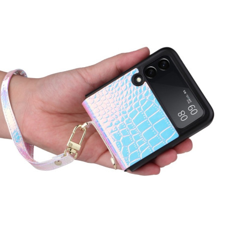 Противоударный чехол Siamese Pearl Texture для Samsung Galaxy Z Flip3 5G - голубой