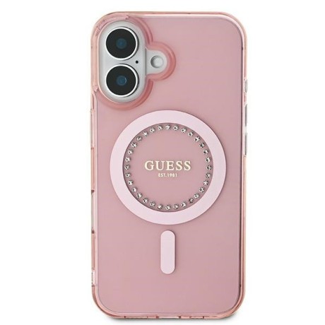 Оригинальный чехол Guess IML Rhinestones MagSafe для iPhone 16 - Pink