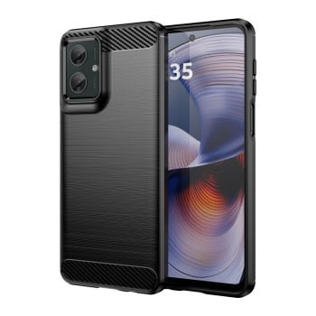 Противоударный чехол Brushed Texture Carbon Fiber на Motorola Moto G55 5G - черный