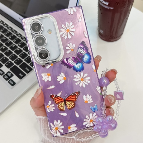Протиударний чохол Plating Glitter Lens Film Texture Butterfly Holder Wristband для Samsung Galaxy S25+ 5G - Daisy Butterflies