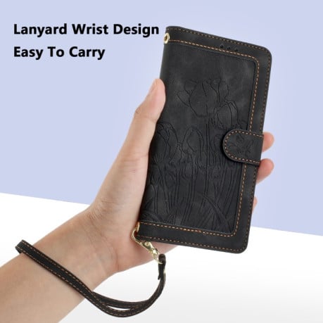 Чохол-книжка Tulips Embossed Leather для iPhone 16e - чорний