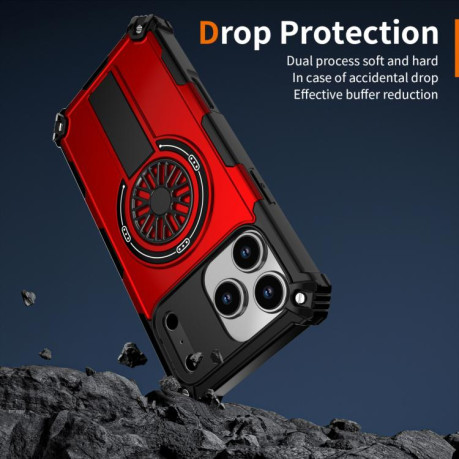 Противоударный чехол Shockproof Kickstand Metallic Shaft MagSafe на iPhone 17 Pro - красный