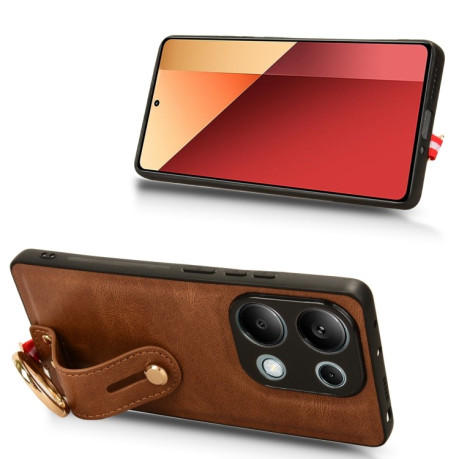 Противоударный чехол Wristband Leather Back для Xiaomi Redmi Note Redmi Note 14S/ 13 Pro 4G / POCO M6 Pro 4G - коричневый