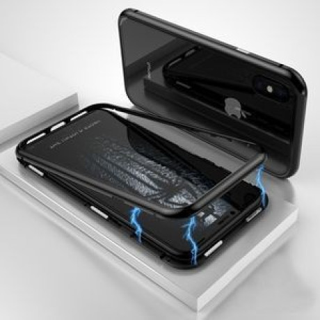 Односторонній магнітний чохол Glass Magnet Flip Case на iPhone X - чорний
