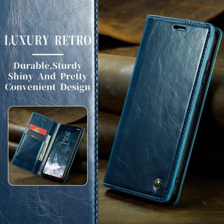 Кожаный чехол-книжка CaseMe 003 Series с магнитной крышкой на Samsung Galaxy S23 FE - синий